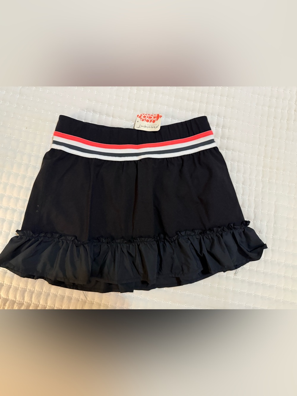 Women’s Free People Black Ruffle Skirt with Orange Neon -Trim Elastic Waistband